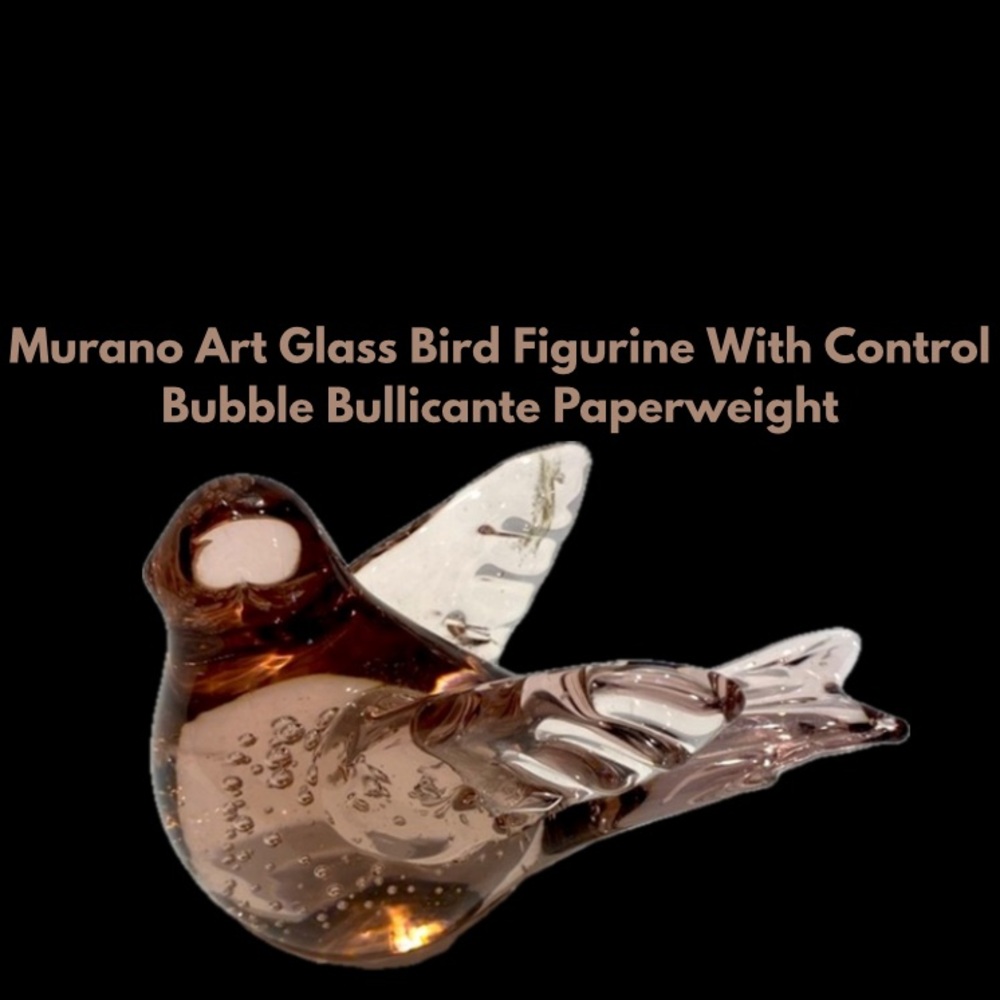 Murano Art Glass Bird Figurine With Control Bubble Bullicante Paperweight